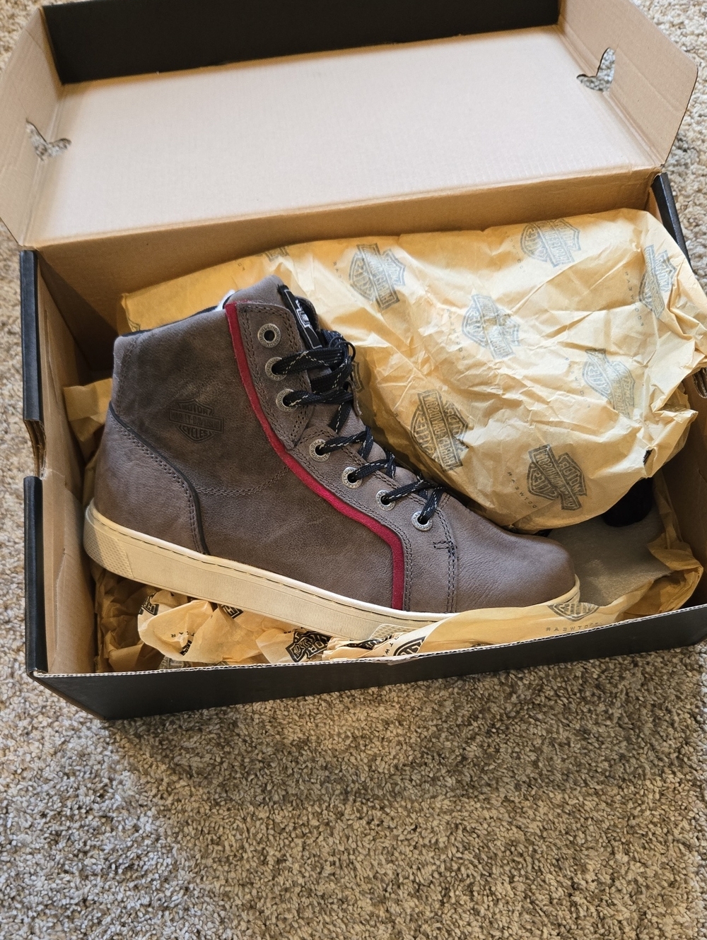 Harley-Davidson Women's Gray High-Top Boot with Red Trim